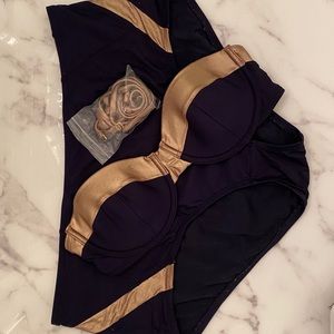 J.Crew bikini metallic colorblock navy & gold